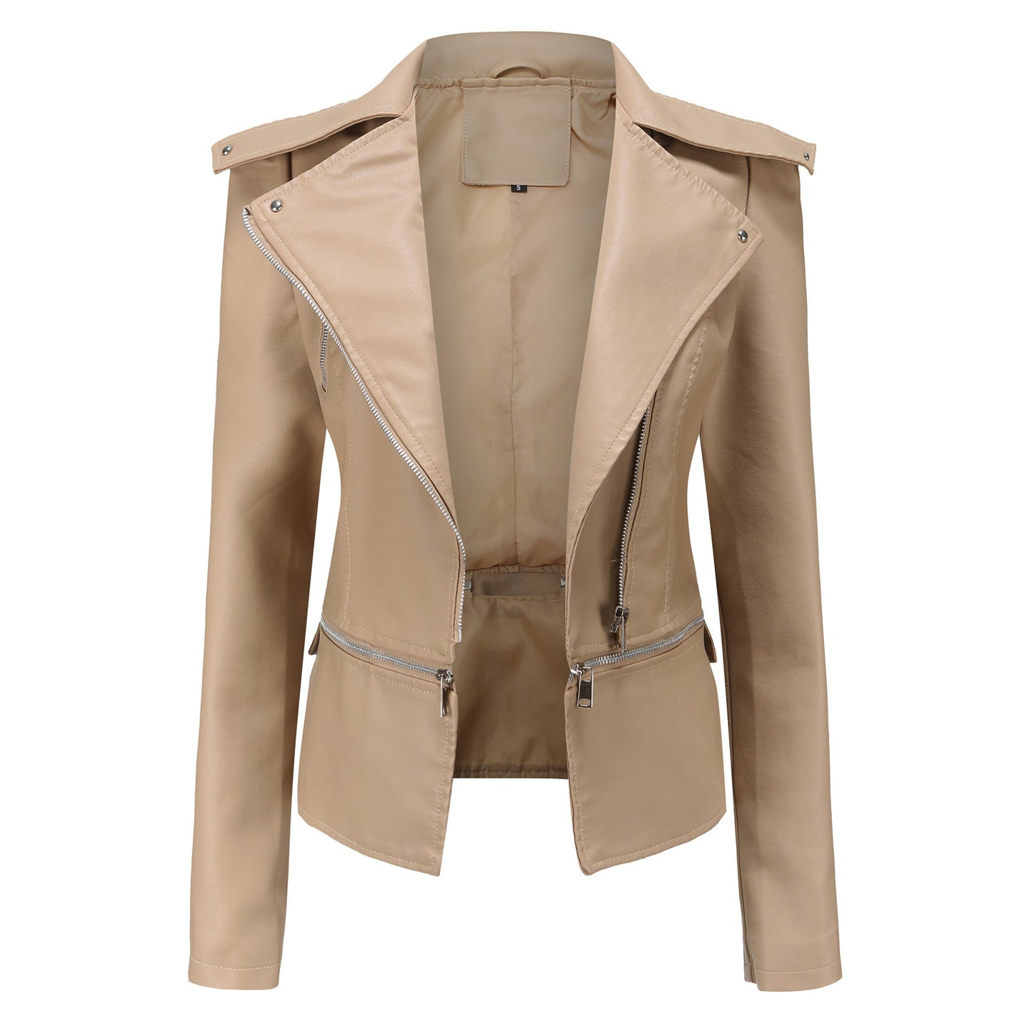 Leather female hem removable coat