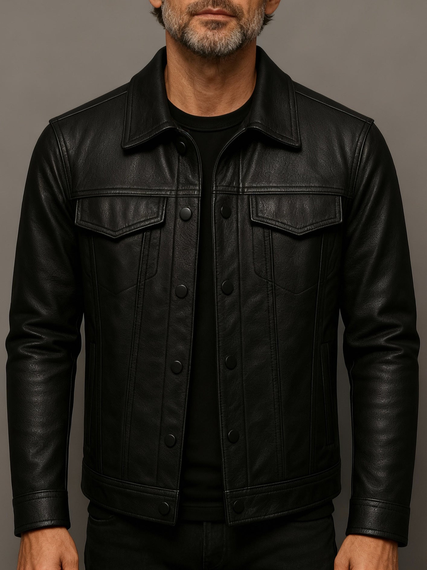 Men PU Leather Motorcycle Jacket Lapel Slim Fit Pilot Coat