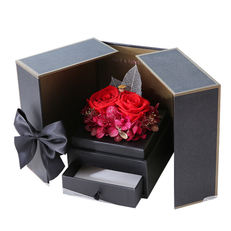 Preserved Rose Gift Box with Decorative Bear