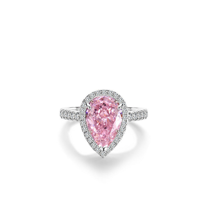 S925 Sterling Silver Zircon Ring Women Pink Ice Flower Cut