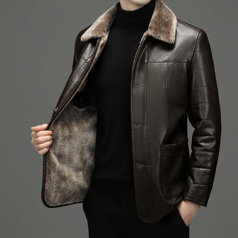 Mid-length genuine leather coat