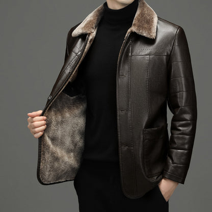 Mid-length genuine leather coat