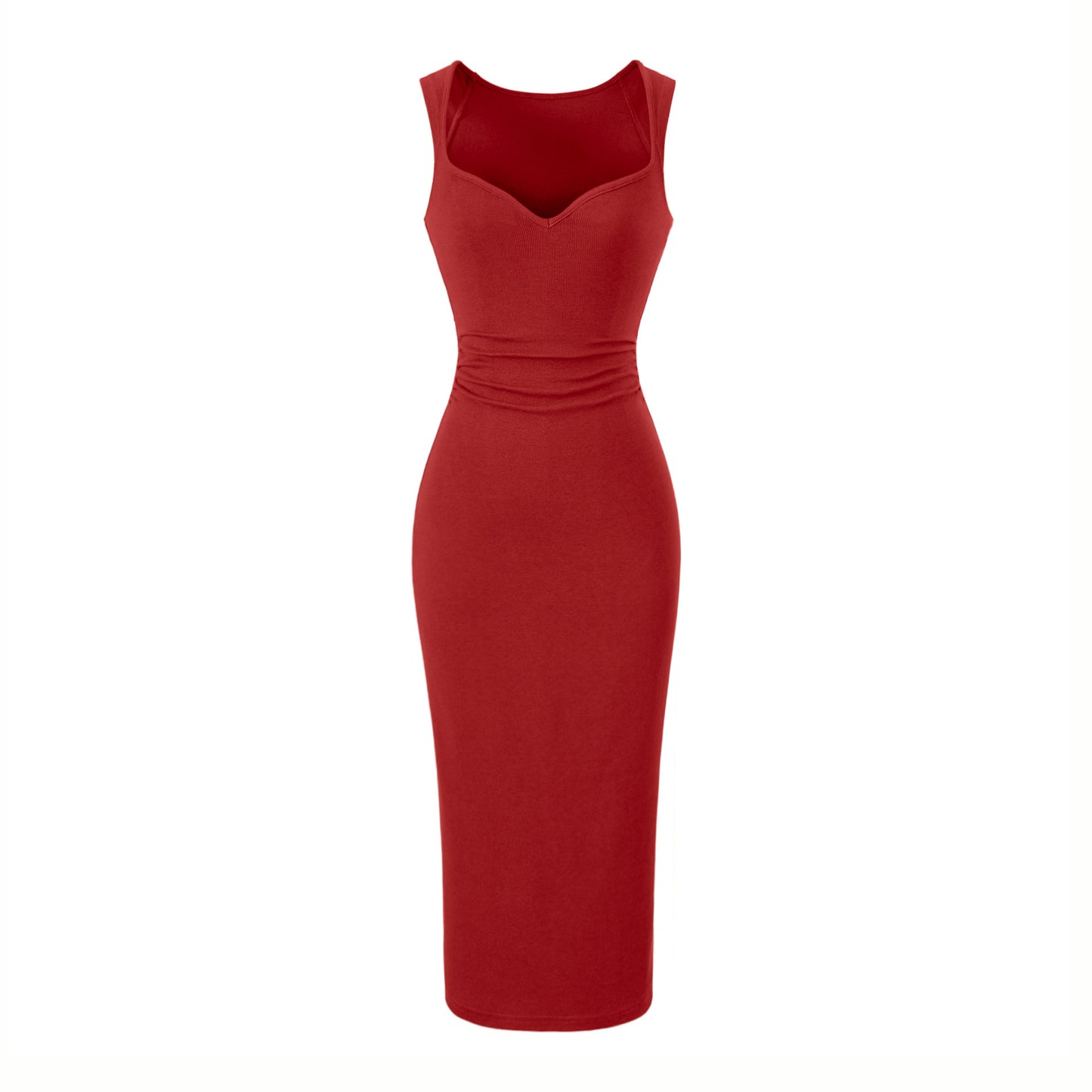 V-neck pleated dress with wide straps