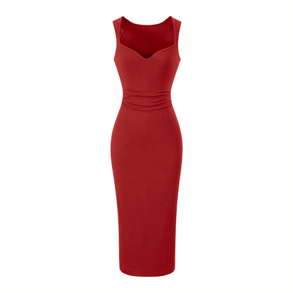 V-neck pleated dress with wide straps