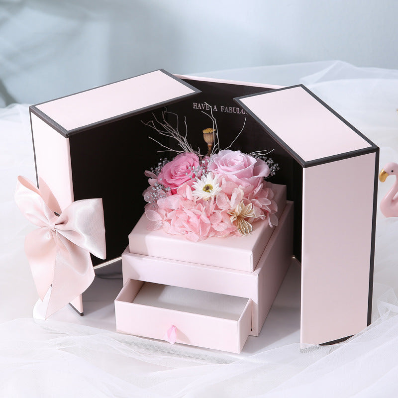 Preserved Rose Gift Box with Decorative Bear