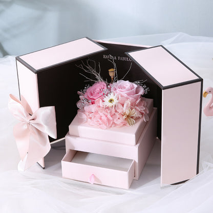 Preserved Rose Gift Box with Decorative Bear