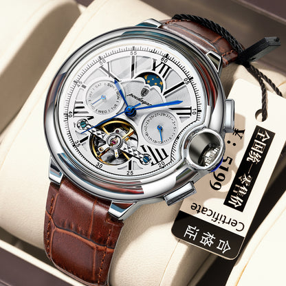 Automatic Mechanical Tourbillon Watch with Moon Phase