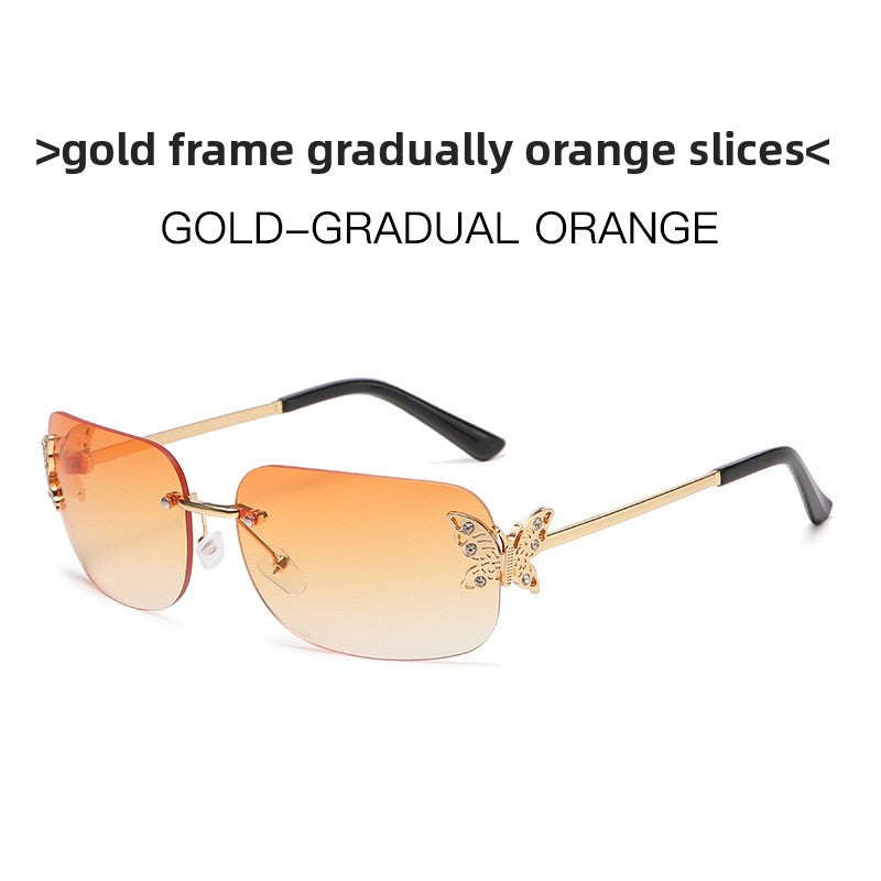 Frameless Diamond Butterfly Sunglasses Women's European and American Personalized Exquisite Fashion Trendy Sunglasses Wholesale