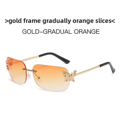 Frameless Diamond Butterfly Sunglasses Women's European and American Personalized Exquisite Fashion Trendy Sunglasses Wholesale