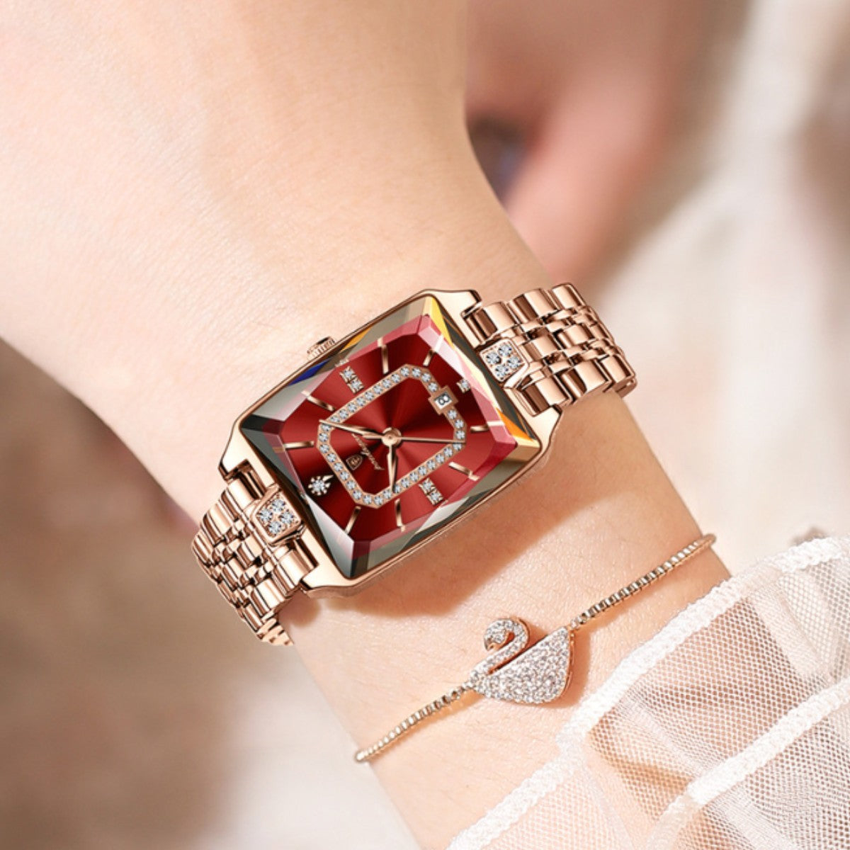 Women's Rectangular Stainless Steel Quartz Watch