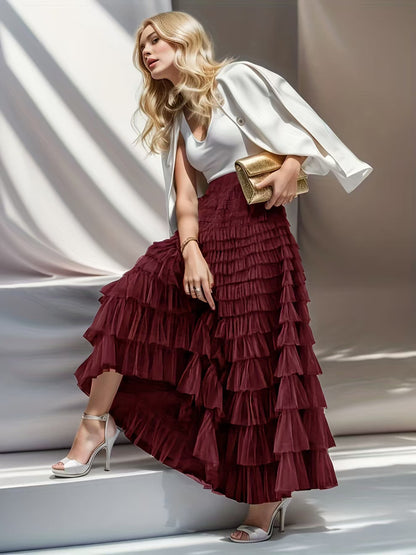 A woman in a lace cake skirt