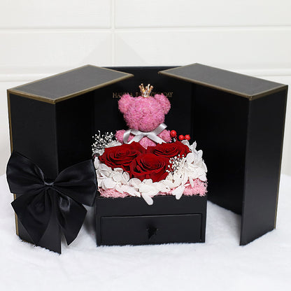 Preserved Rose Gift Box with Decorative Bear