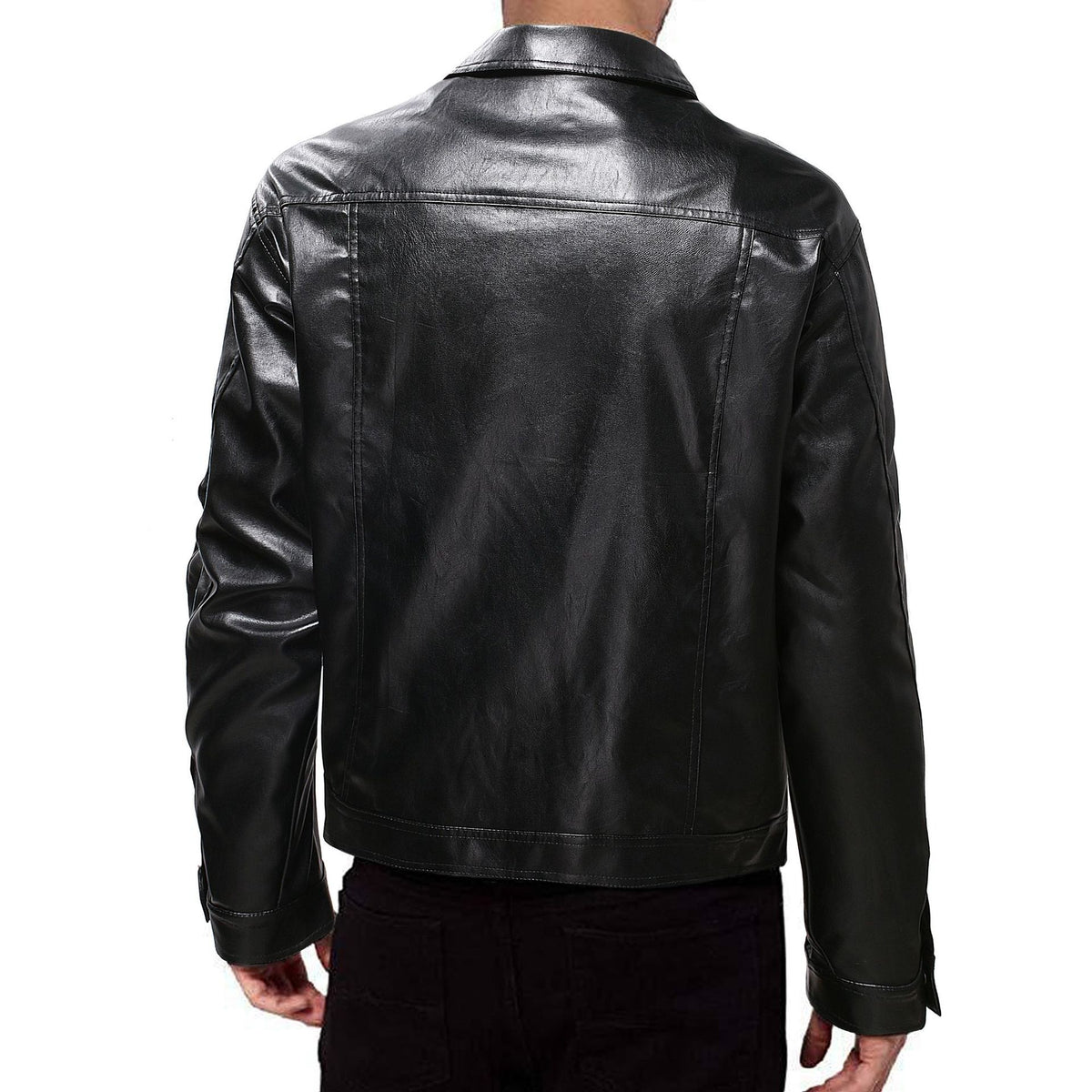Men's Black PU Leather Mid-Length Jacket