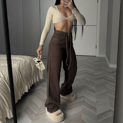 Womens High Waist Wide Leg Denim Pants