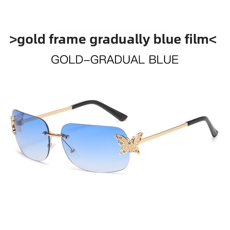 Frameless Diamond Butterfly Sunglasses Women's European and American Personalized Exquisite Fashion Trendy Sunglasses Wholesale