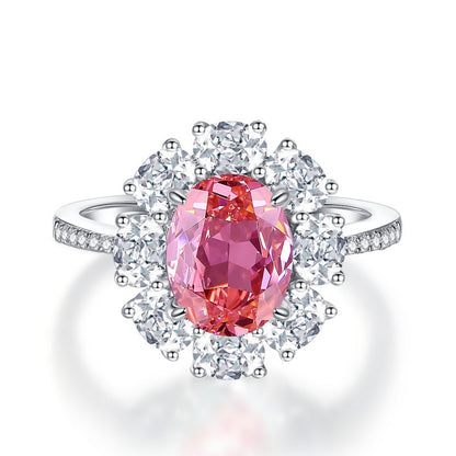 S925 Sterling Silver Zircon Ring Women Pink Ice Flower Cut