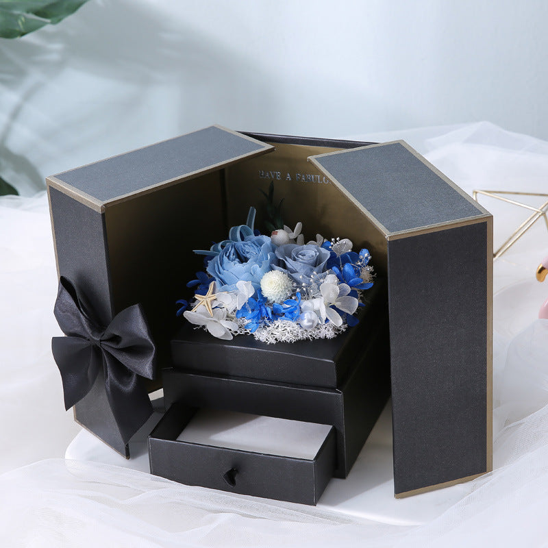 Preserved Rose Gift Box with Decorative Bear