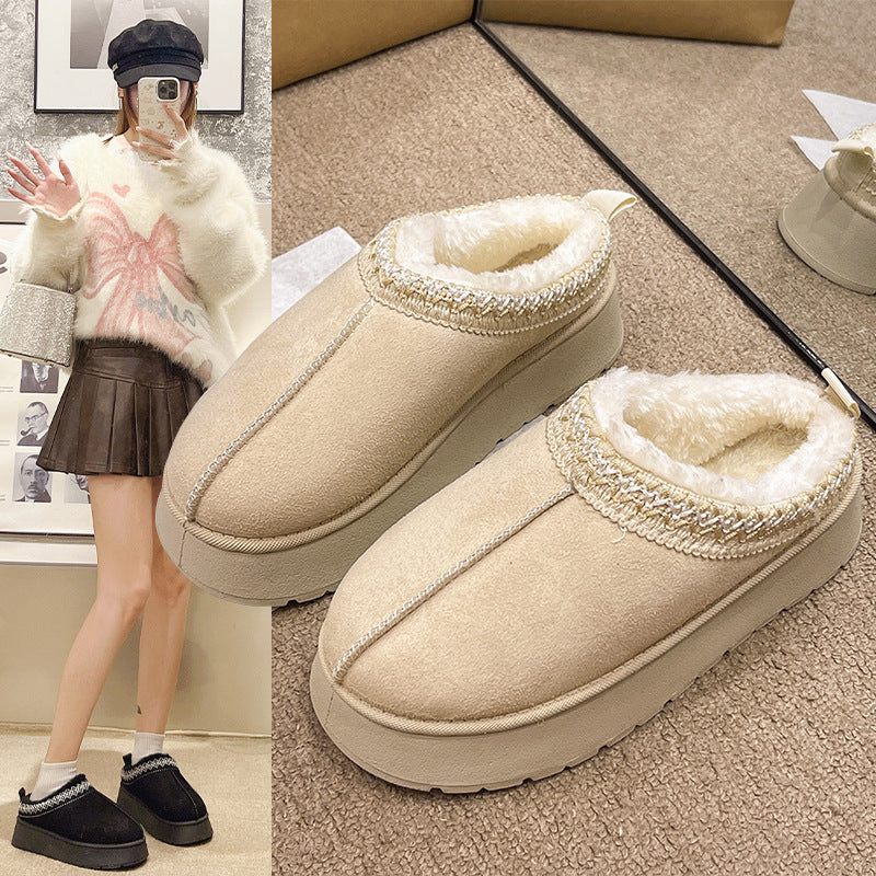 Lazy woman wearing snow boots for winter