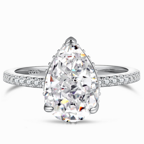 S925 Sterling Silver Water Drop Ice Flower Cut Ring