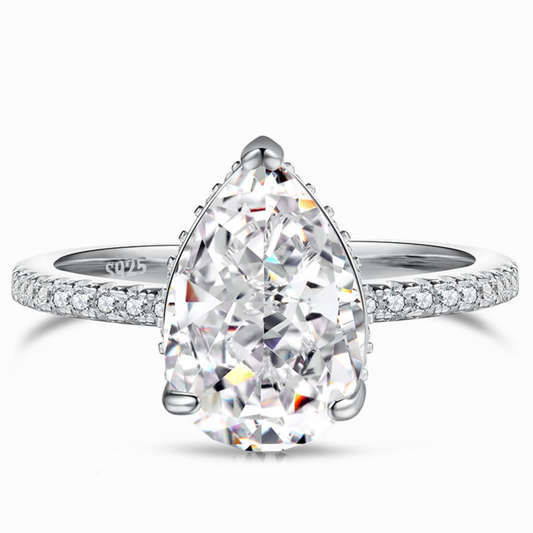 S925 Sterling Silver Water Drop Ice Flower Cut Ring