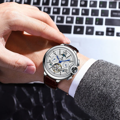 Automatic Mechanical Tourbillon Watch with Moon Phase