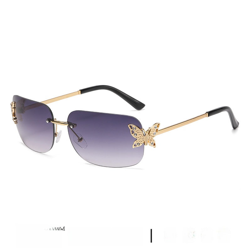 Frameless Diamond Butterfly Sunglasses Women's European and American Personalized Exquisite Fashion Trendy Sunglasses Wholesale