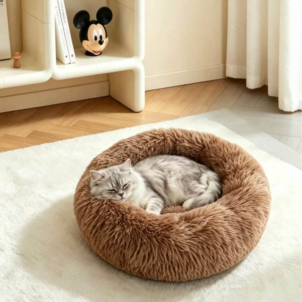 Round Plush Pet Bed for Dogs and Cats