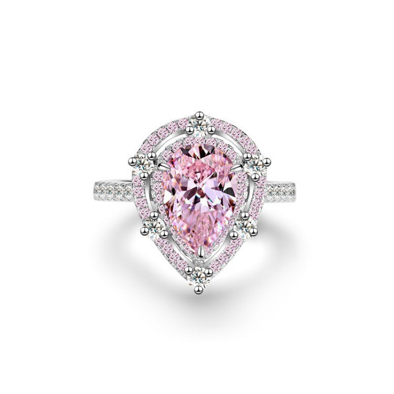 S925 Sterling Silver Zircon Ring Women Pink Ice Flower Cut