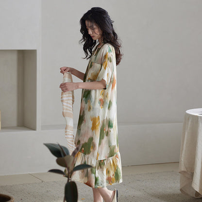 Sleeping dress woman summer short-sleeved silk