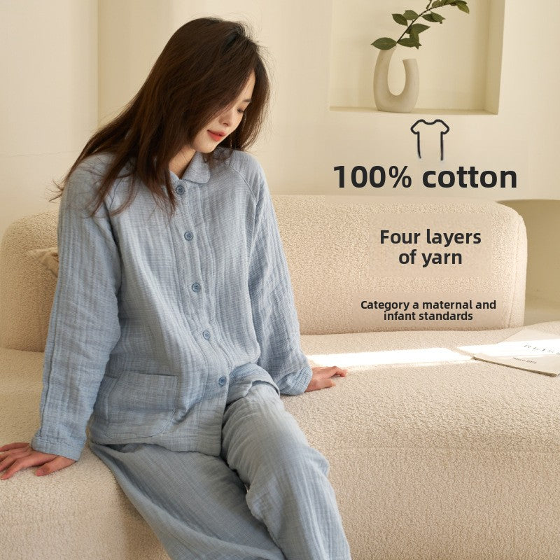 Women's & Men's 100% Cotton Four-Layer Pajama Set