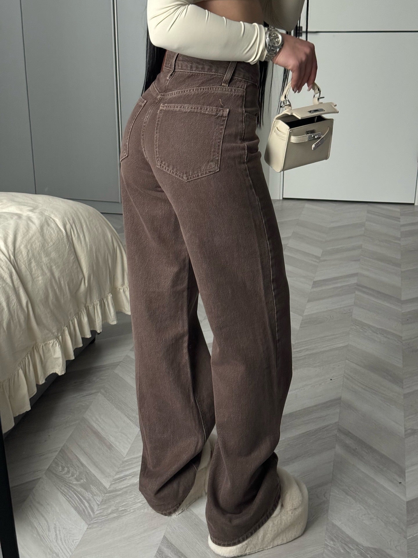 Womens High Waist Wide Leg Denim Pants