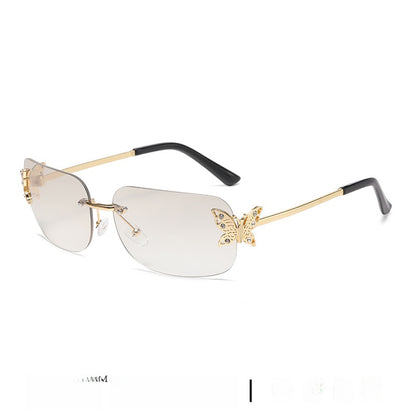 Frameless Diamond Butterfly Sunglasses Women's European and American Personalized Exquisite Fashion Trendy Sunglasses Wholesale