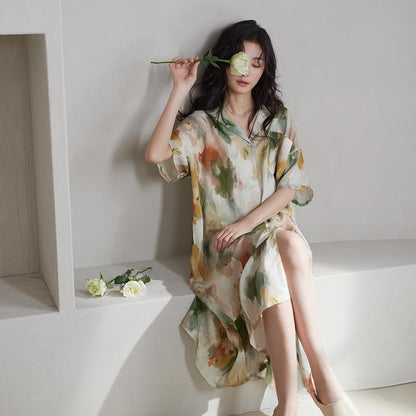 Sleeping dress woman summer short-sleeved silk