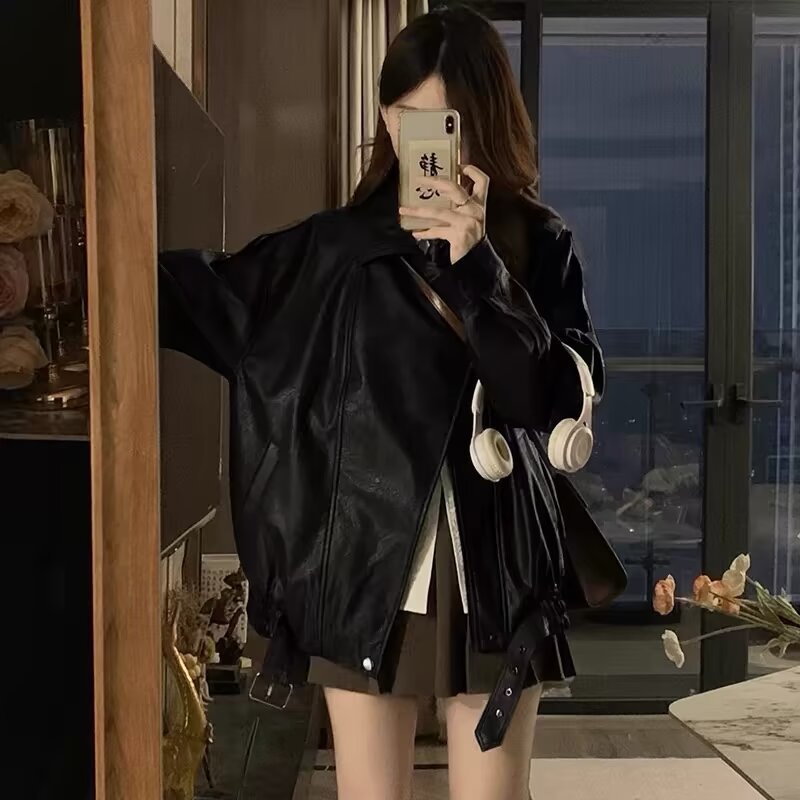 American-style brown leather jacket coat