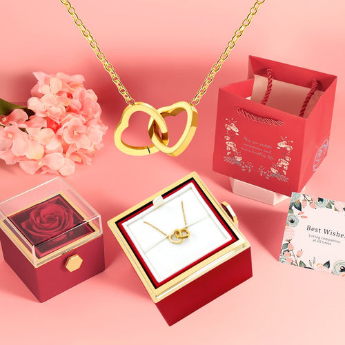 Double Heart Rotating Necklace with Gift Box
