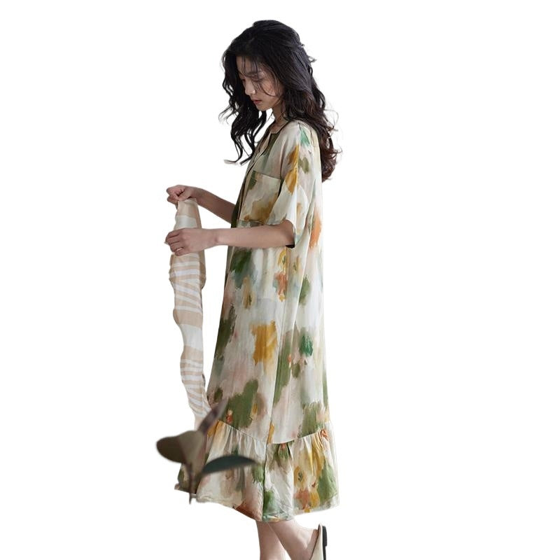 Sleeping dress woman summer short-sleeved silk