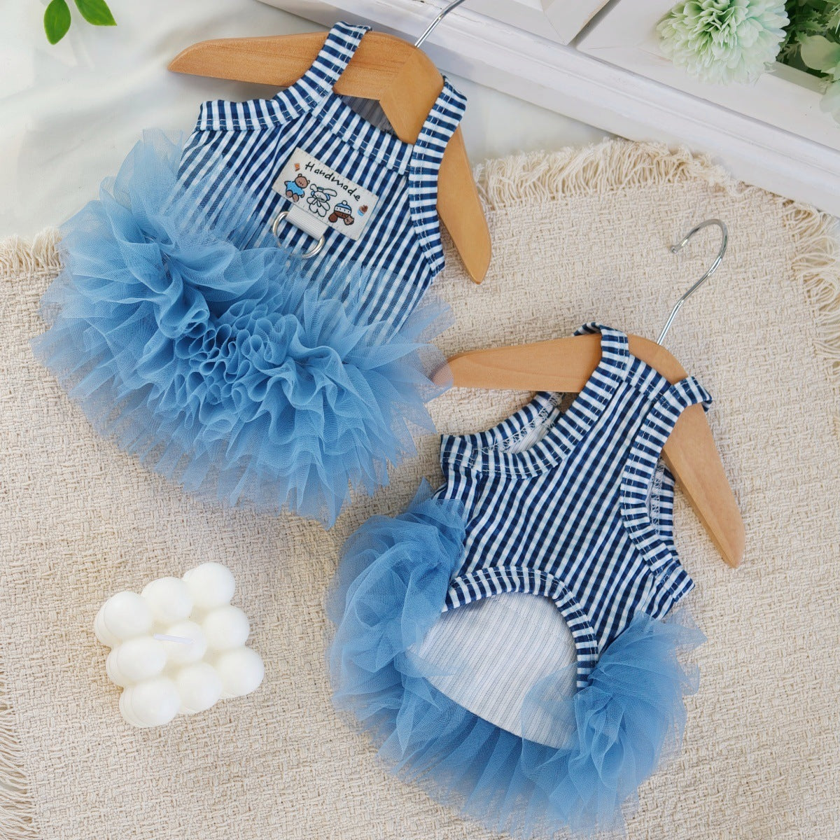 Dog Cat Striped Mesh Princess Dress Pet Clothing