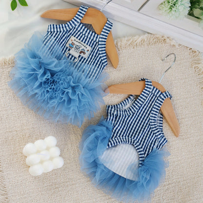 Dog Cat Striped Mesh Princess Dress Pet Clothing