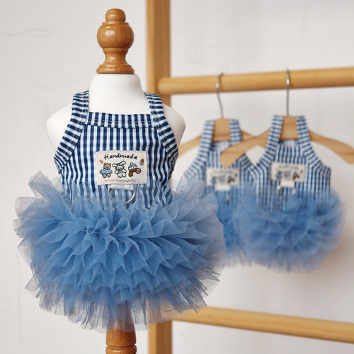 Dog Cat Striped Mesh Princess Dress Pet Clothing