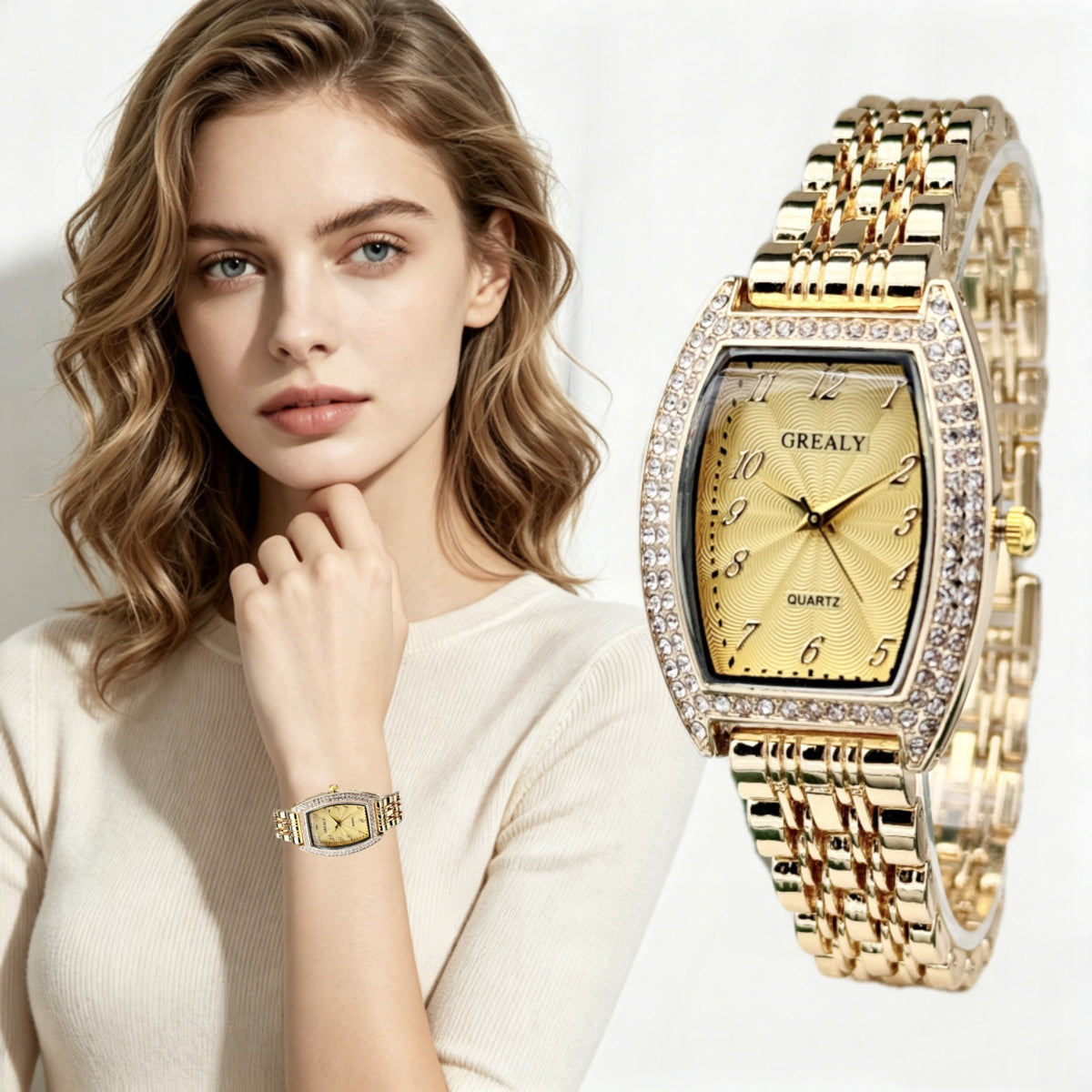 Women's Digital Analog Barrel-Shaped Quartz Watch