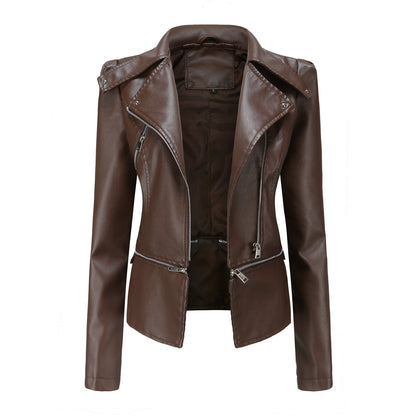 Leather female hem removable coat