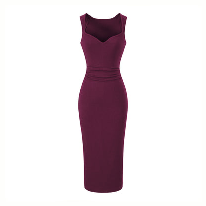 V-neck pleated dress with wide straps