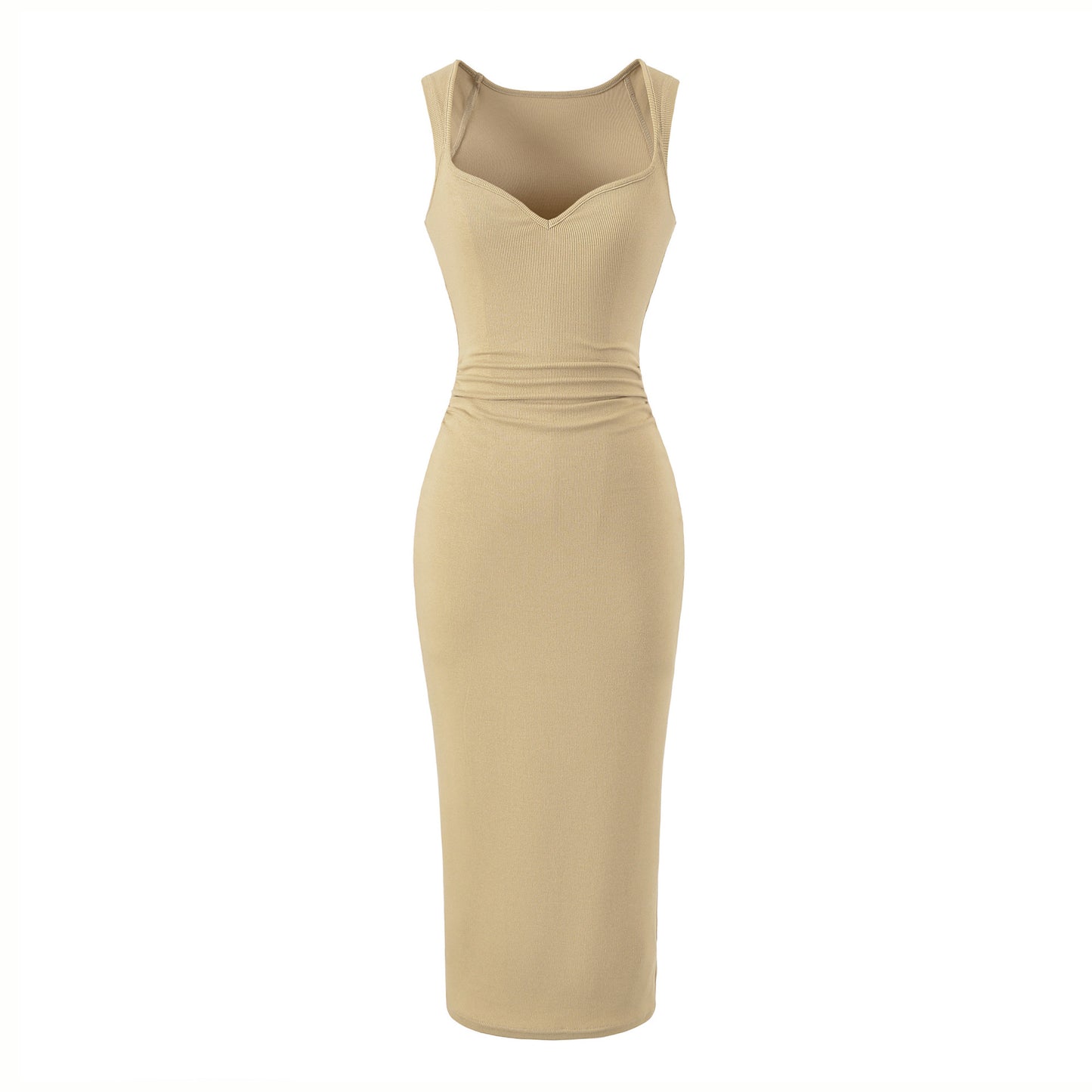 V-neck pleated dress with wide straps