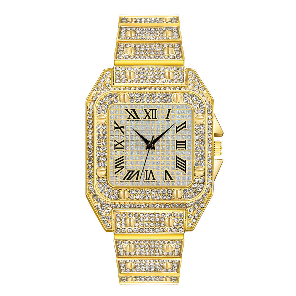 Hip Hop Quartz Watch Set with Bracelet and Necklace