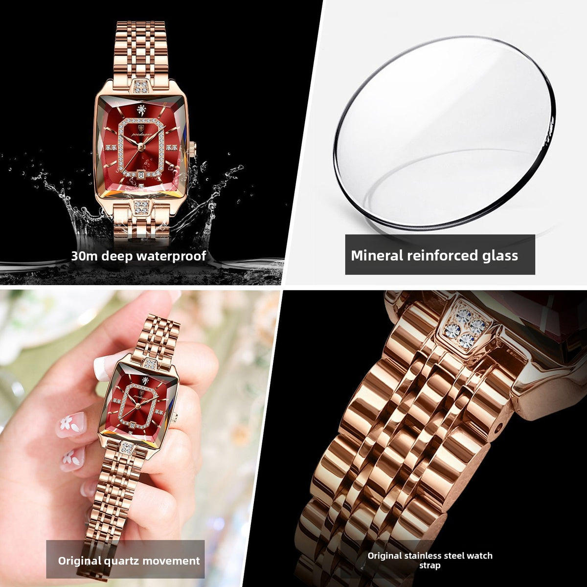 Women's Rectangular Stainless Steel Quartz Watch