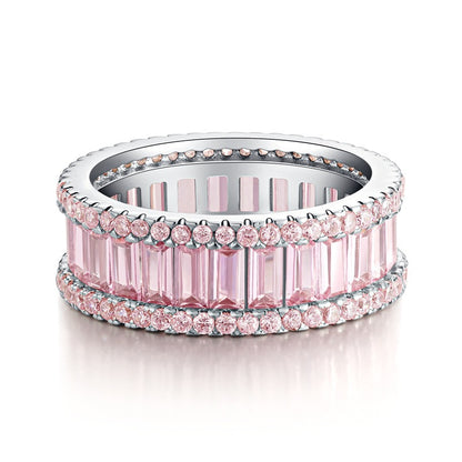 S925 Sterling Silver Zircon Ring Women Pink Ice Flower Cut