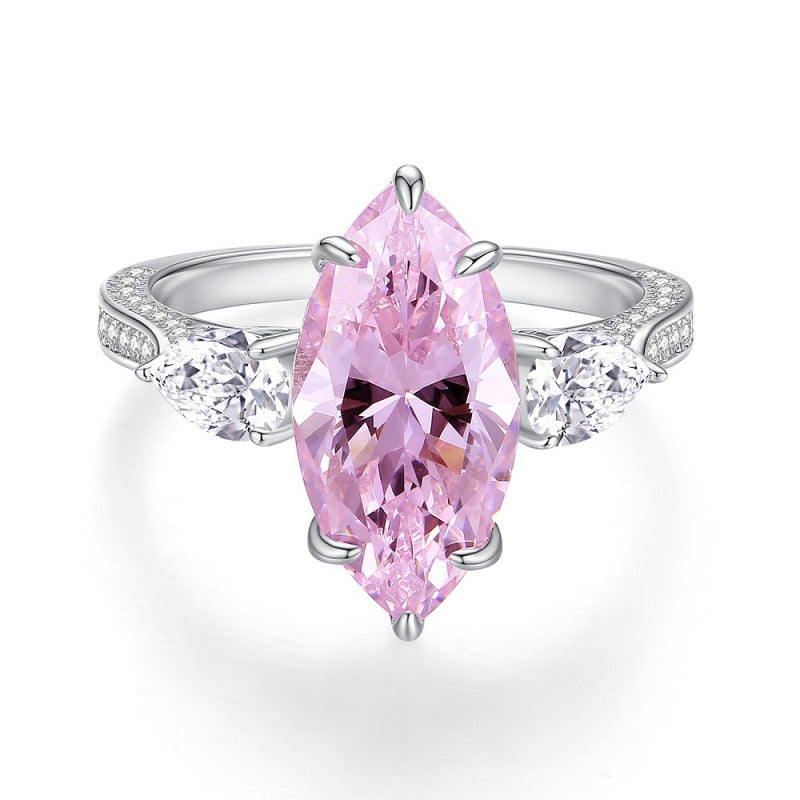 S925 Sterling Silver Zircon Ring Women Pink Ice Flower Cut