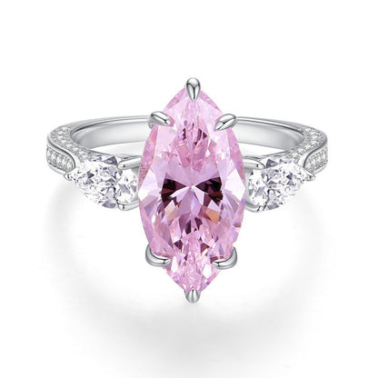 S925 Sterling Silver Zircon Ring Women Pink Ice Flower Cut