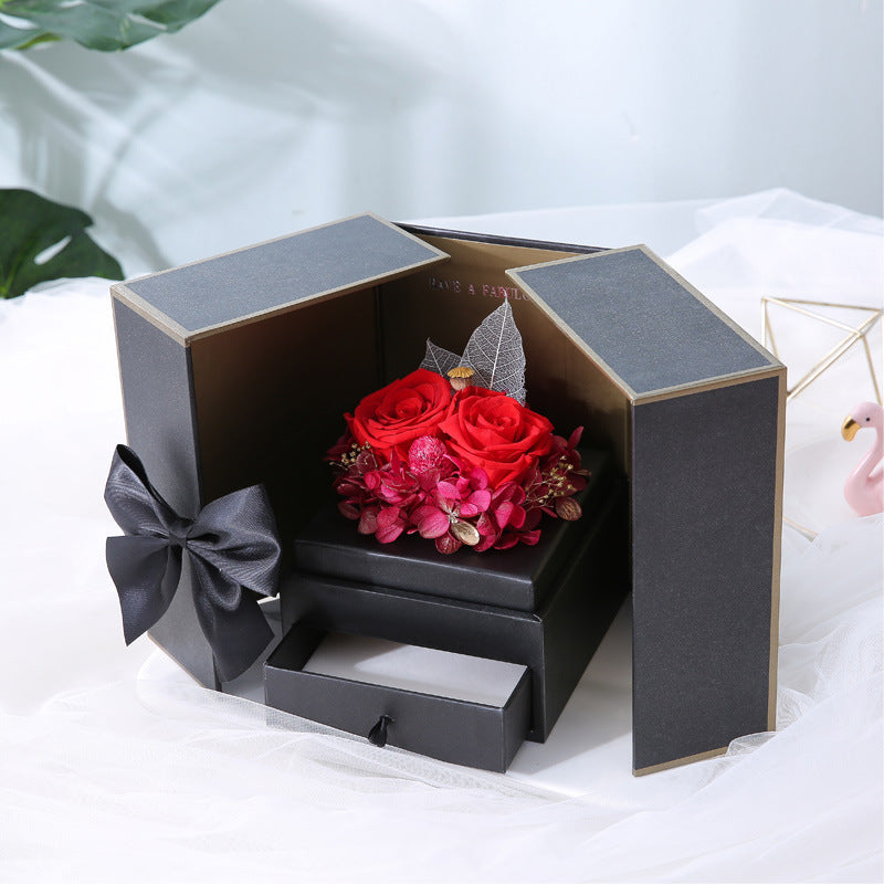 Preserved Rose Gift Box with Decorative Bear