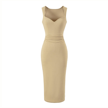 V-neck pleated dress with wide straps